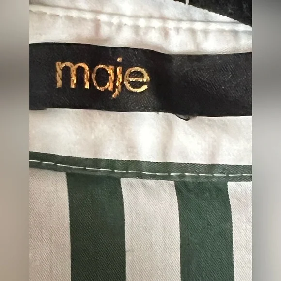 Maje Paris women striped Dress Greenwhite flared skirt formal coquette 32”waistM - Picture 7 of 16